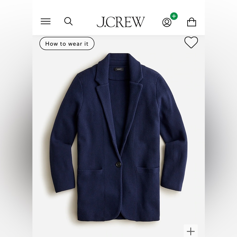 NWOT J Crew Cecile Sweater Blazer- Navy Blue